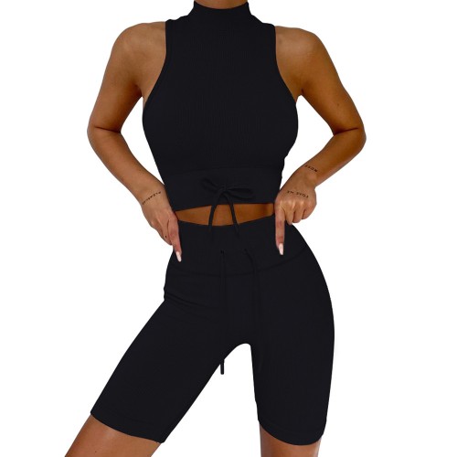  seamless exercise yoga bodysuit, high-necked vest shorts piano line exercise set new women