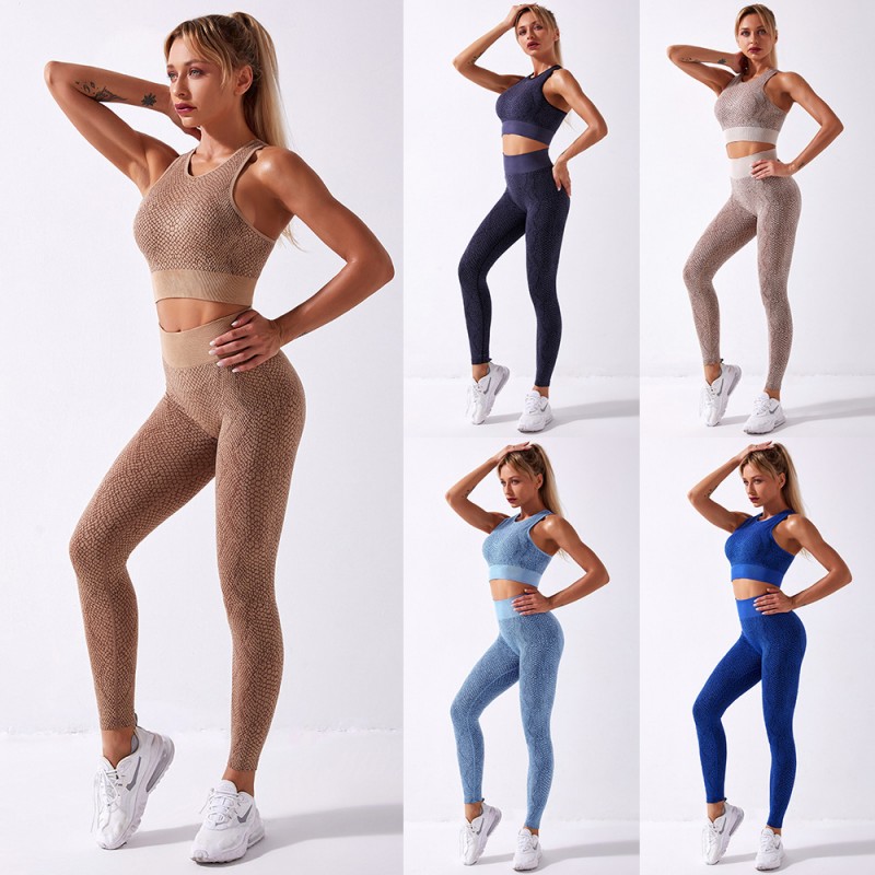 Shark knitted Amazon seamless yoga suit, snake sports bra fitness high-waisted trousers woman