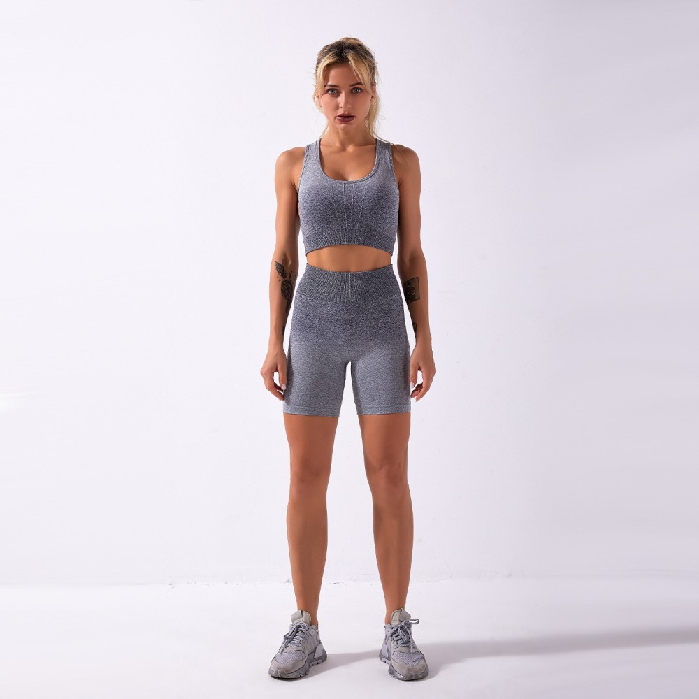 New, Shark Knit Amazon tie-dye gradient seamless fitness yoga suit sports bra shorts suit woman 