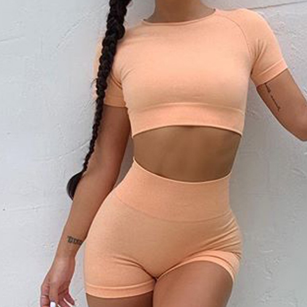 Shark knit Seamless fitness yoga long pants Seamless short sleeve high waist shorts suit 