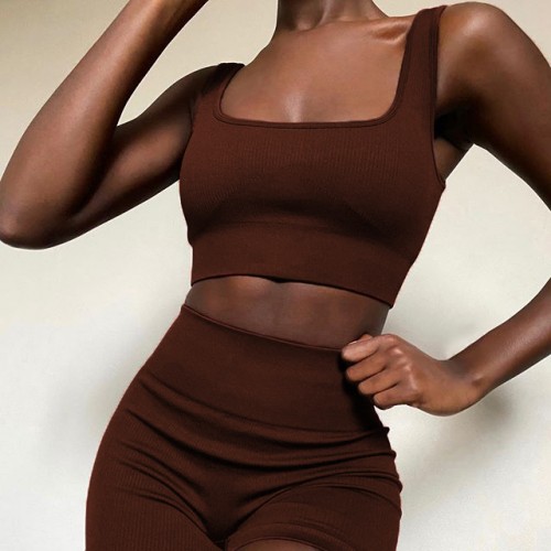 Fashion Sports Fitness Yoga dress u collar bra shorts seamless Botee two-piece suit
