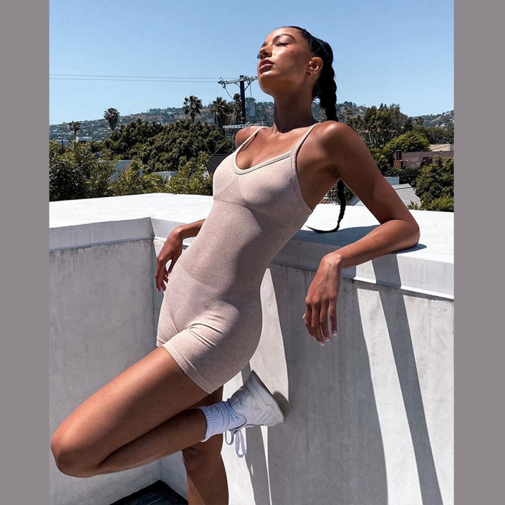 Shark Knitting Europe and the United States seamless sports and fitness Onesie, high-elastic strapping body yoga suit 