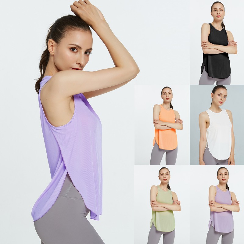 New Spring and summer new pure-color loose yoga vest blouse pullover head quick-dry exercise jacket lady