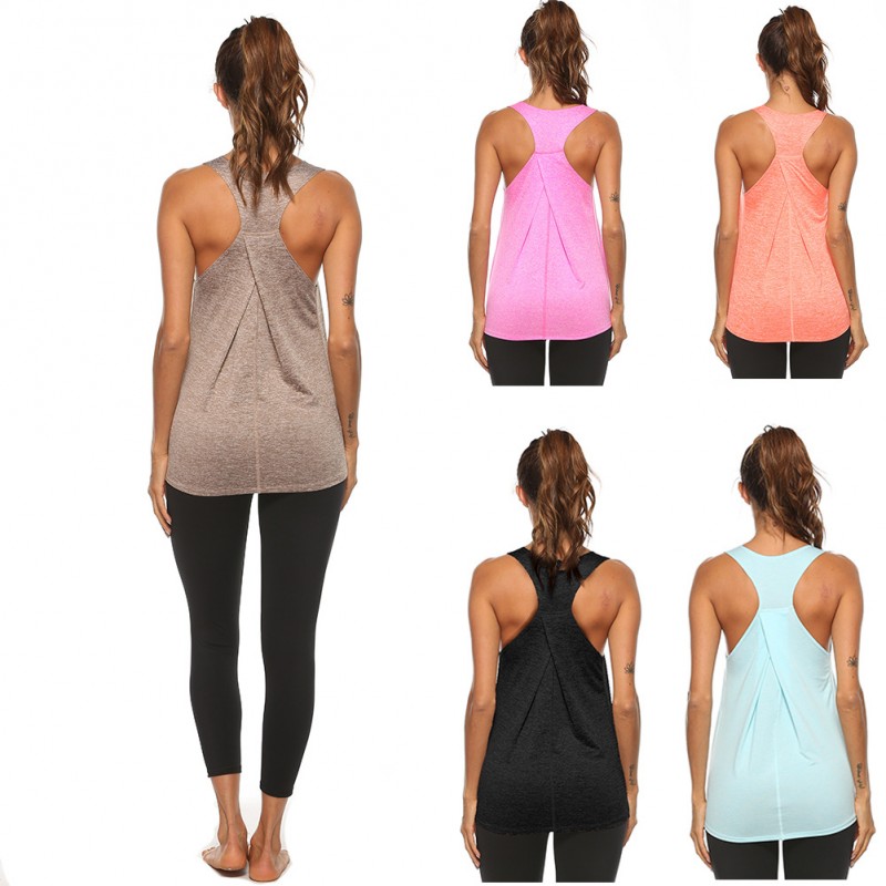 New Spring and summer new pure-color loose yoga vest blouse pullover head quick-dry exercise jacket lady