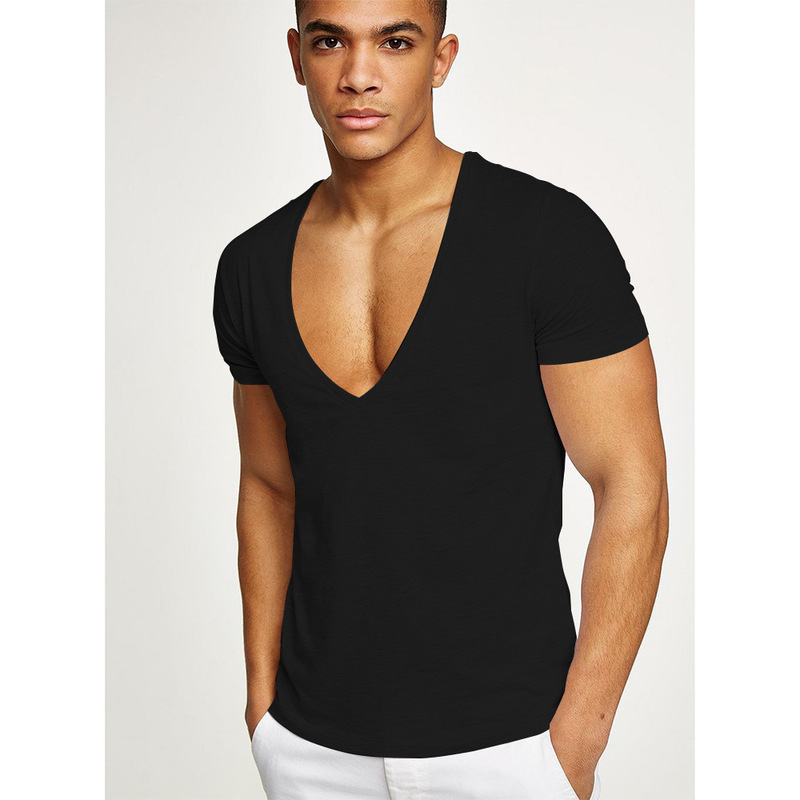 Manufacturer Wholesale Men’s fitness v-neck t-shirt summer pure color slim short-sleeved cotton men’s sports jacket