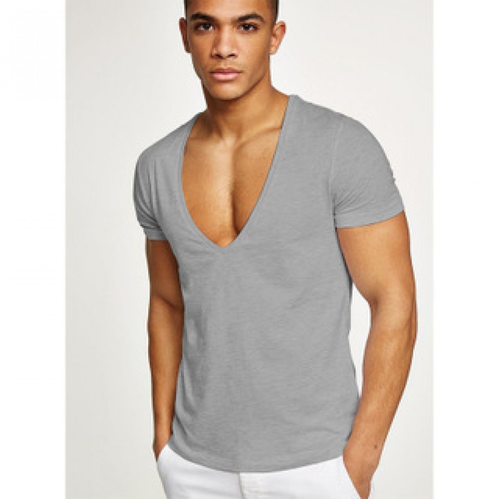 Manufacturer Wholesale Men’s fitness v-neck t-shirt summer pure color slim short-sleeved cotton men’s sports jacket 