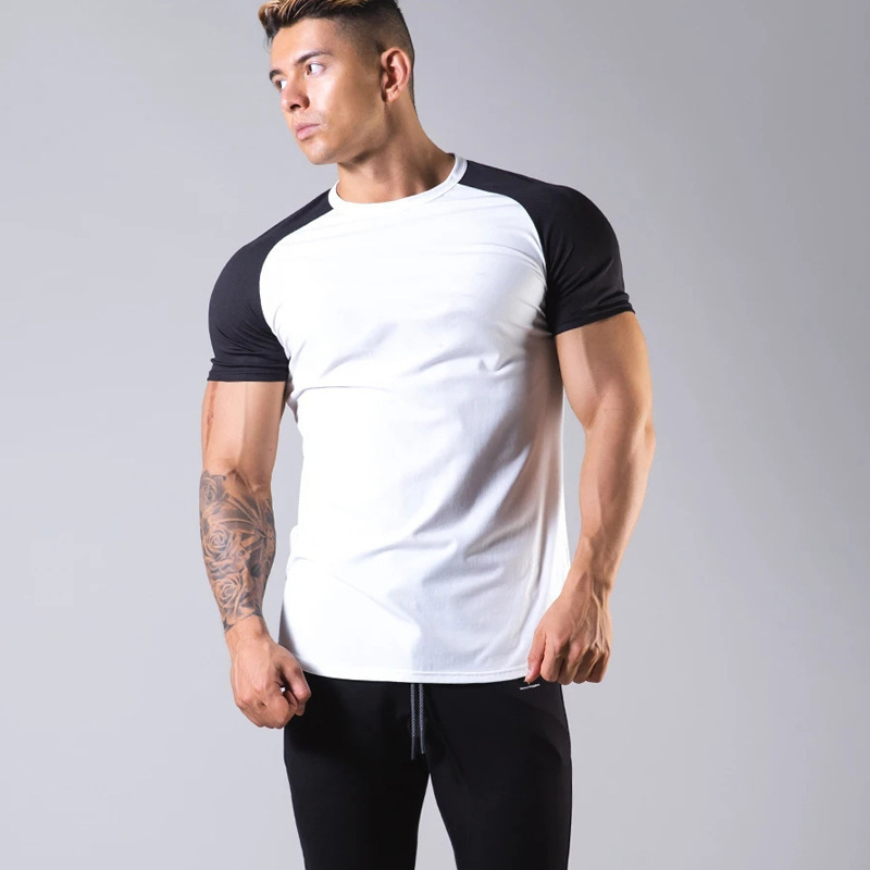 Summer new style men’s shoulder style t-shirt fashion, summer quick dry breathable short-sleeved sports spell color t-shirt