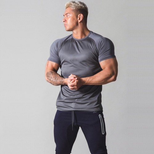 Summer new style men’s shoulder style t-shirt fashion, summer quick dry breathable short-sleeved sports spell color t-shirt 