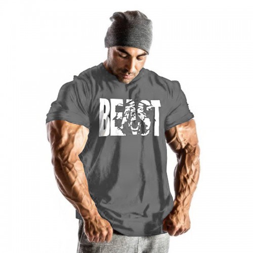 n and European men’s fitness campaign beast print beast round collar, pure cotton muscle t shirt 