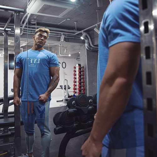 New Muscle sports men’s t-shirt spring round collar fashion cotton running fitness short sleeve wholesale