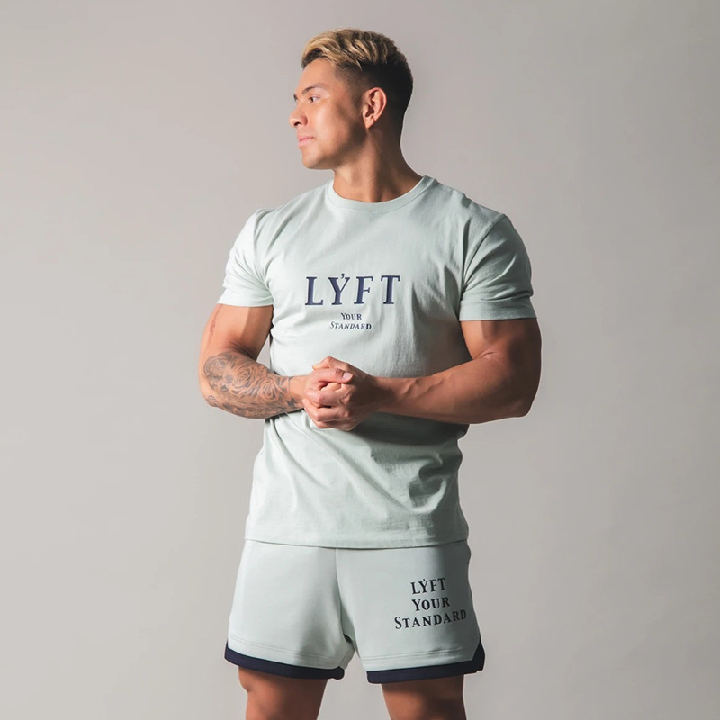 New Muscle sports men’s t-shirt spring round collar fashion cotton running fitness short sleeve wholesale